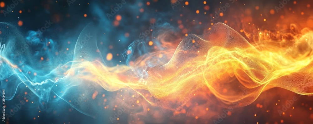 Poster colorful abstract waves of light and texture created with digital design techniques
