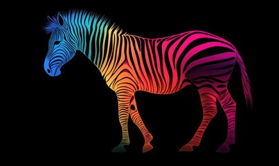 Fototapeta premium Colorful abstract wild zebra silhouette against black background