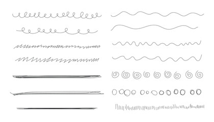 Hand drawn dividing lines. set of doodle sketches. scribble lines. emphasis lines. underlines. brush lines. pencil textured strokes. strokes rough sloppy