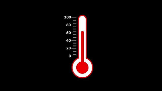 Thermometer Cooling Animation Up and Down Clinic and Weather Isolated on Black Background