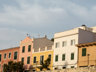 Traditional houses in the town of Es Catell, located on the island of Menorca, Spain.