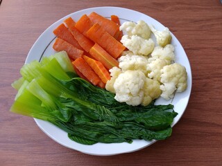 Healthy diet platter with boiled vegetables