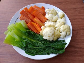 Healthy diet platter with boiled vegetables