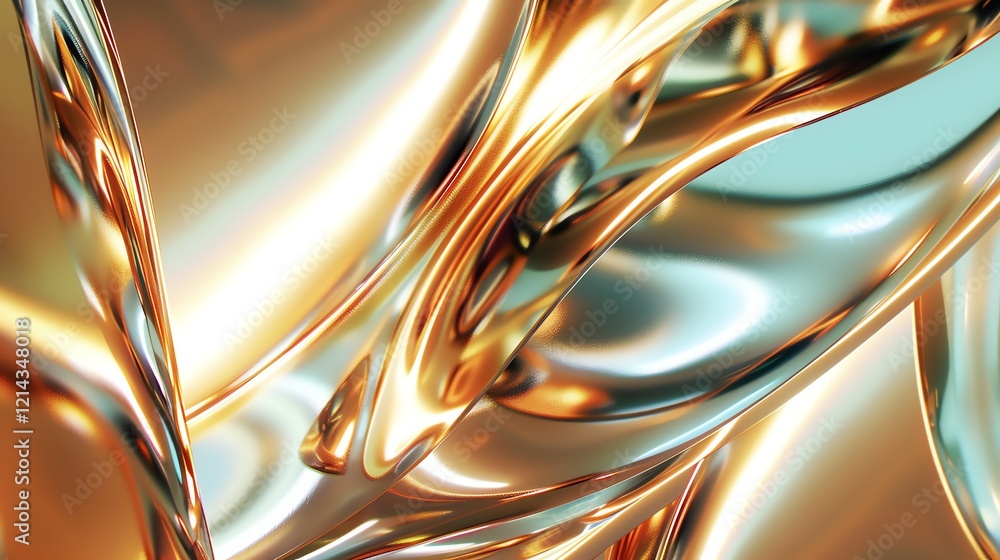 Poster abstract 3d rendering of shiny, metallic, fluid shapes.