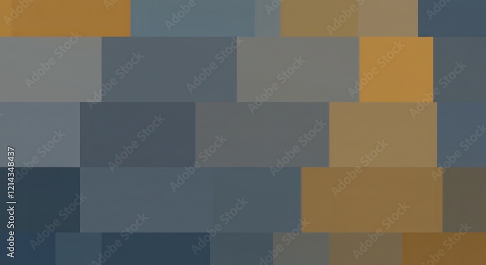 Poster abstract geometric blocks: a captivating mosaic of muted gold and slate blue rectangular blocks crea
