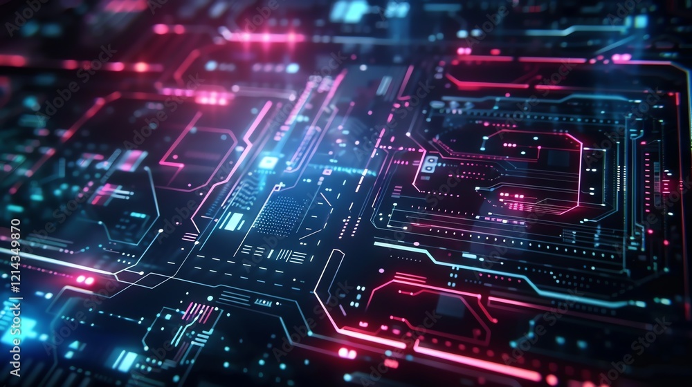 Aufkleber an abstract digital rendering of a glowing circuit board.