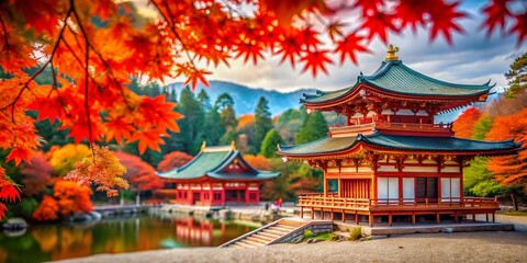 Fototapeta premium Heian Shrine Autumn Miniature Tilt-Shift Photography: Tranquil Garden Scene