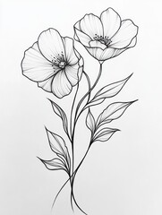 Delicate Line Art Drawing Of Two Flowers
