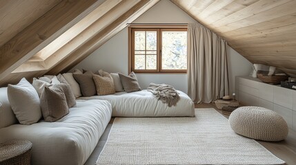 Cozy attic lounge conversion home interior relaxing space natural light warm serenity concept for ultimate comfort
