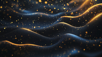 Abstract digital background electromagnetic wave background Innovation digital wave, information technology background and green luxury background with golden line decoration and curve light effect