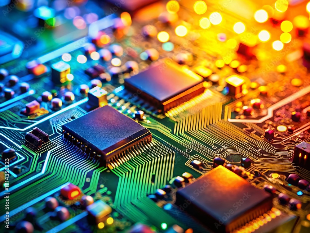 Poster high-tech circuit board background wallpaper: abstract tech design with copy space
