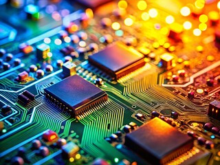 Obraz premium High-Tech Circuit Board Background Wallpaper: Abstract Tech Design with Copy Space