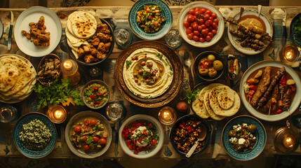 Gathering of traditional meals featuring assorted food dishes.