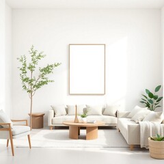Frame mockup, ISO A paper size. Poster mockup on living room wall. Interior mockup with modern...