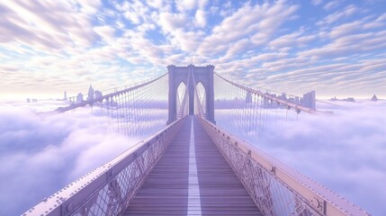 Fototapeta premium Ethereal Scene of Bridge Above Clouds Under Soft Blue Sky
