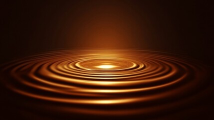Golden Liquid Droplet Creating Concentric Ripples on Dark Surface