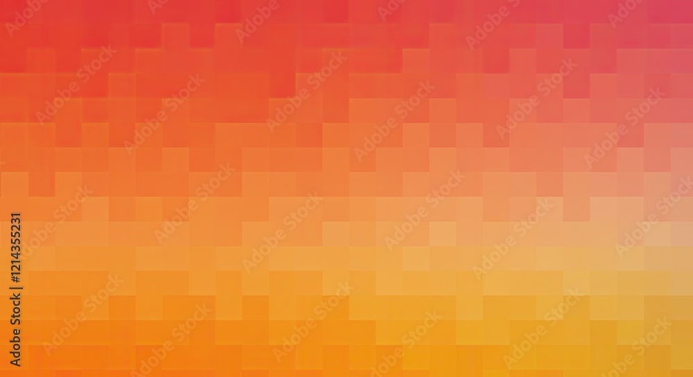 Poster pixelated gradient pattern with tiny square blocks transitioning through shades of orange, pink, and
