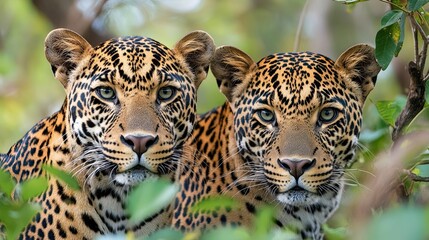 Obraz premium Sri Lankan Leopards in Lush Jungle, Wildlife Close-up.