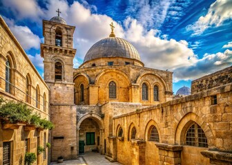Fototapeta premium Holy Sepulchre Cathedral Jerusalem - Panoramic View with High Depth of Field
