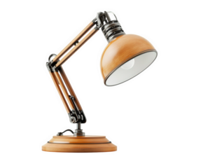 wooden desk lamp with adjustable arm and round base, perfect for home or office use. Its stylish design adds warm touch to any workspace