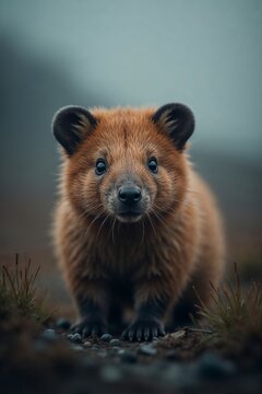 Close-up of a cute lemming in a natural habitat, displaying curiosity and charm