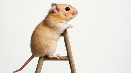 Small Mouse Climbing a Tiny Ladder in Studio Setting