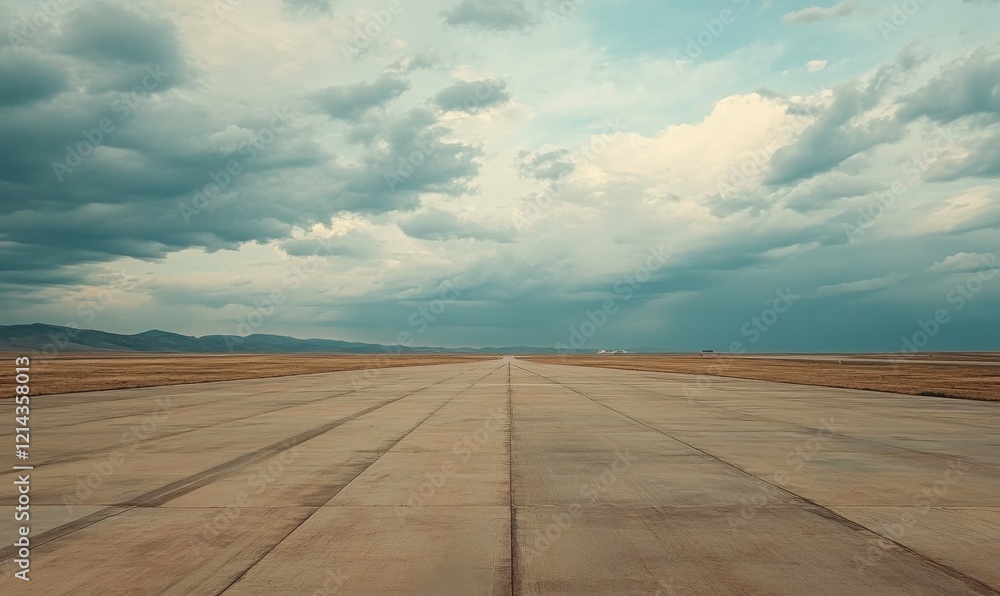 Poster cloudy sky over an empty runway in summer
