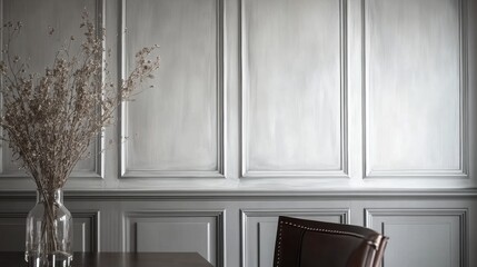 Elegant Wall Paneling with Dried Flowers in Chic Interior Space