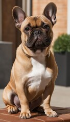 Adorable French Bulldog enjoying a sunny day on the porch, blending classic charm with a contemporary setting