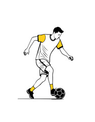 Fototapeta premium Soccer player kicks the ball, vector illustration on white background.