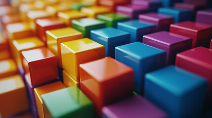 Obraz premium Glossy Cubic Blocks In Primary Rainbow Colors