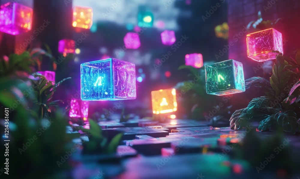 Poster colorful floating cubes create a dynamic digital atmosphere