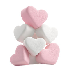 Stack of Pink and White Heart Shaped Marshmallows Valentines Day Sweets, Isolated on Transparent Background, Ai Generated Images