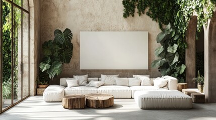 Modern Living Room with Natural Elements and Cozy Design
