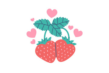 Set of cute Valentines Day card with strawberries 