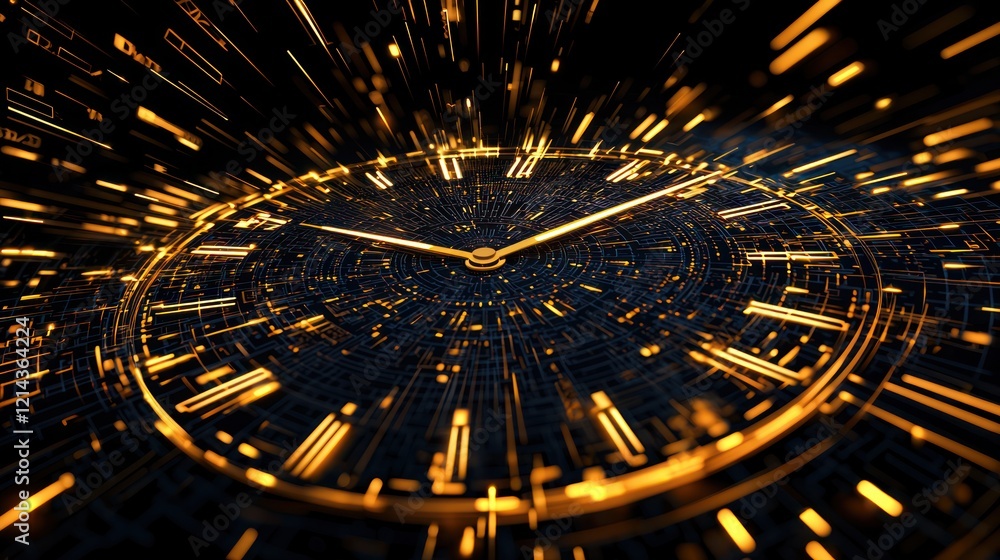 Aufkleber a glowing clock is depicted with dynamic light trails, symbolizing the passage of time and the conce