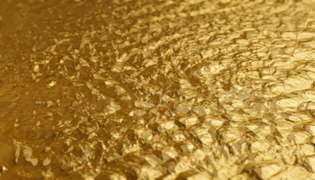 Golden Textured Surface:  A close-up shot reveals the intricate, hammered texture of a gold surface, capturing the light and shadow play across its uneven peaks and valleys.