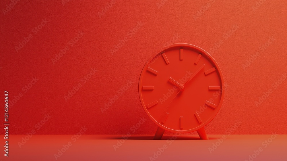 Poster a bright orange clock stands against a matching backdrop, emphasizing simplicity and time.