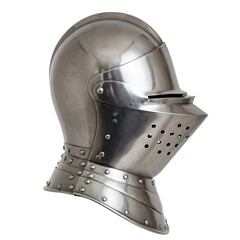 Medieval Metal Knight Helmet Isolated on White Background