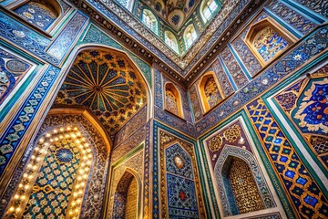 Obraz premium Intricate Islamic Calligraphy and Geometric Patterns Adorn Mosque Walls