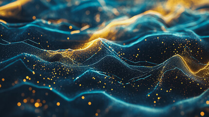 Abstract digital background electromagnetic wave background Innovation digital wave, information technology background and green luxury background with golden line decoration and curve light effect