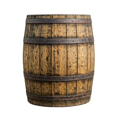 Old Medieval Wooden Barrel Isolated on White Background

