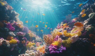 Fototapeta premium Colorful coral reef thriving with marine life in a clear ocean