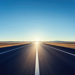 Fototapeta premium The Ribbon of Flight: A High-Angle Perspective of an Airport Track Bathed in Morning Sunlight