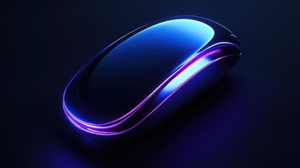 Futuristic blue computer mouse, dark background. Technology concept