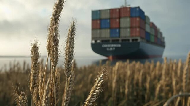 Global trade: video wheat import export processes, international supply chain, agricultural logistics, market distribution, cross-border commerce, and economic connections across nations.