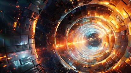 Obraz premium Abstract Sci-Fi Portal with Fiery Energy and Metallic Textures