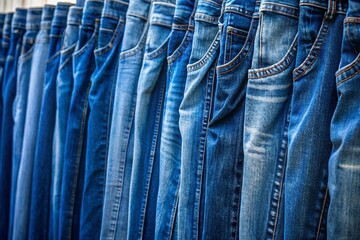 Jeans Size Range: Smallest to Largest, Arranged in a Line, Documentary Style Photography