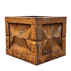 old rusty metal crate isolated on white