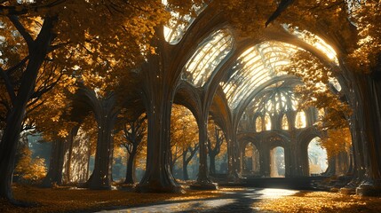Fototapeta premium Autumnal Gothic Archway in Enchanting Forest